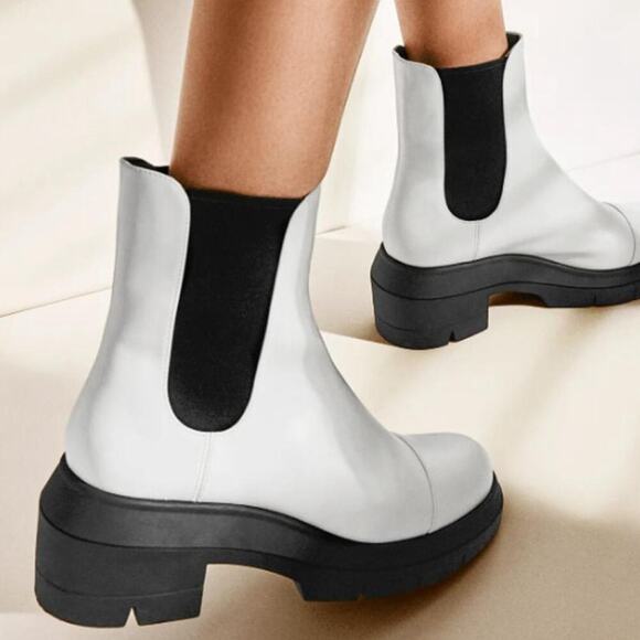 Stuart Weitzman Norah Chelsea Bootie White Size 8.5 C  Leather Platform Lug Sole - Picture 6 of 16